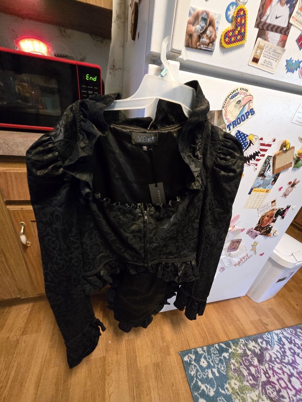 S. the Widow Black Jacquard Ruffled Women's Blouse